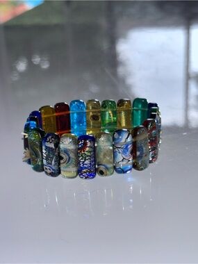 Multicolor Murano Silver Foil Glass Bead Stretch Bracelet